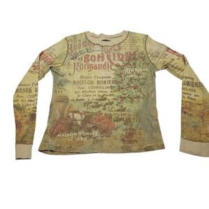 Vintage Skinny Minnie Y2k French Cider Graphic Top Womens Aop Size Large